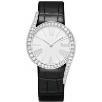 Réplique Montre Piaget Limelight Gala pour femme, cadran argenté, diamant, bracelet en cuir, or blanc, G0A45360