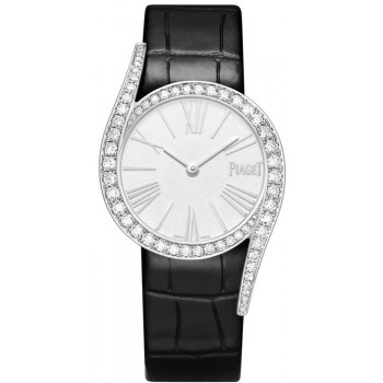 Réplique Montre Piaget Limelight Gala pour femme, cadran argenté, diamant, bracelet en cuir, or blanc, G0A45360