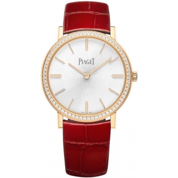 Réplique Montre Piaget Altiplano avec cadran argenté et diamant et bracelet en cuir or rose pour femme G0A45406