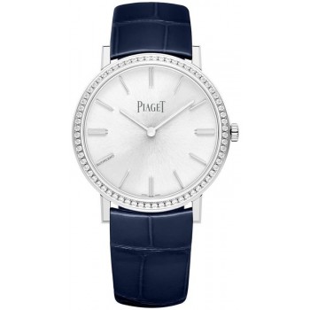 Réplique Montre Piaget Altiplano avec cadran argenté et diamant, bracelet en cuir et or blanc pour femme G0A45407