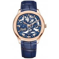 Réplique Montre Piaget Polo Skeleton pour homme avec bracelet en cuir or rose G0A46009