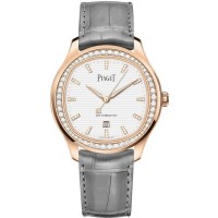 Réplique Montre Piaget Polo Date pour homme, cadran blanc, diamant, bracelet en cuir or rose, G0A46023