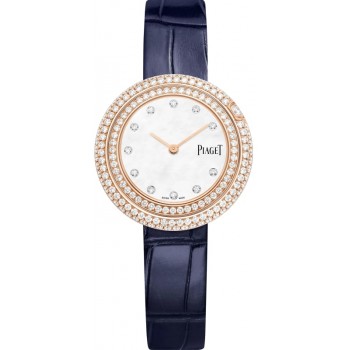 Réplique Montre pour femme Piaget Possession Date Cadran en nacre Diamant Or rose Bracelet en cuir G0A46063