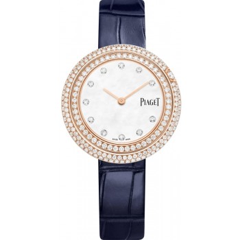 Réplique Montre pour femme Piaget Possession Date Cadran en nacre Diamant Or rose Bracelet en cuir G0A46073