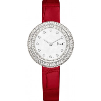 Réplique Montre Femme Piaget Possession Date Cadran Nacre Diamant Or Blanc Bracelet Cuir G0A46085