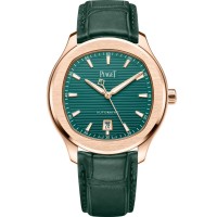 Réplique Montre Piaget Polo Date pour homme avec cadran vert et bracelet en cuir or rose G0A47010