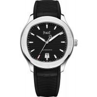 Réplique Montre Piaget Polo Date pour homme avec cadran noir et bracelet en caoutchouc G0A47014