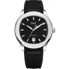 Réplique Montre Piaget Polo Date pour homme avec cadran noir et bracelet en caoutchouc G0A47014