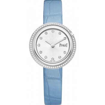 Réplique Montre Piaget Possession avec cadran argenté et bracelet en cuir diamant pour femme G0A48080