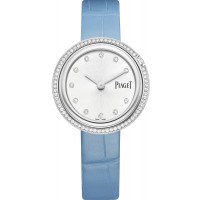 Réplique Montre Piaget Possession avec cadran argenté et bracelet en cuir diamant pour femme G0A48090