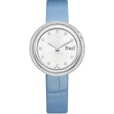 Réplique Montre Piaget Possession avec cadran argenté et bracelet en cuir diamant pour femme G0A48090