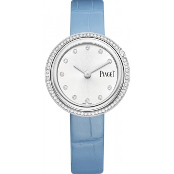 Réplique Montre Piaget Possession avec cadran argenté et bracelet en cuir diamant pour femme G0A48090