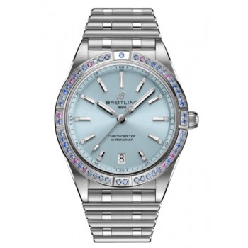 Réplique Montre pour femme Breitling Chronomat Automatic 36 South Sea Blue Dial, or blanc 18 carats et acier inoxydable G10380611C1G1