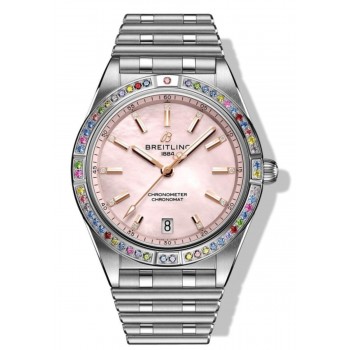 Réplique Montre pour femme Breitling Chronomat Automatic 36 South Sea, cadran rose, or blanc 18 carats et acier inoxydable G10380BB1K1G1