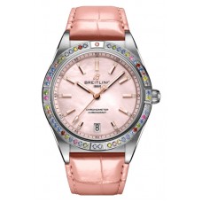 Réplique Montre Breitling Chronomat Automatique 36 Mer du Sud avec cadran rose et bracelet en cuir pour femme G10380BB1K1P1