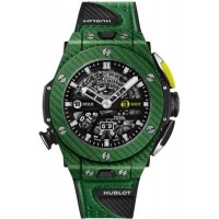 Réplique Montre Hublot Big Bang Unico avec cadran squelette noir et bracelet en cuir vert pour homme H416.YG.5220.VR