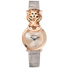 Réplique Montre Cartier Panthere Allongee petit cadran rose bracelet en cuir or rose pour femme HPI01379