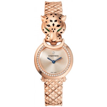 Réplique Montre Cartier Panthere Allongee petit cadran rose diamant or rose pour femme HPI01381