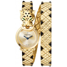 Réplique Montre Cartier Panthere Allongee avec cadran doré et diamant en or jaune pour femme HPI01382