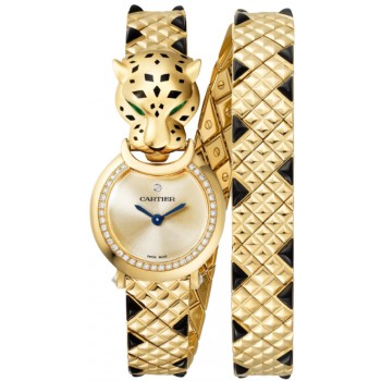 Réplique Montre Cartier Panthere Allongee avec cadran doré et diamant en or jaune pour femme HPI01382