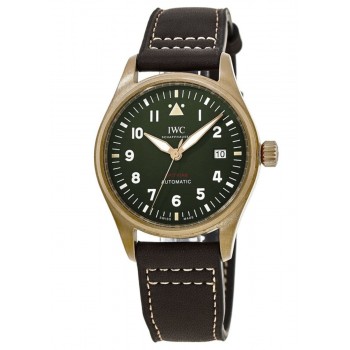 Réplique Montre automatique Spitfire IWC Pilot avec cadran vert et bracelet en cuir marron pour homme IW326802