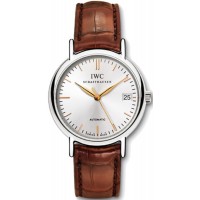 Réplique Montre unisexe IWC Portofino automatique avec cadran argenté et bracelet en cuir IW356404