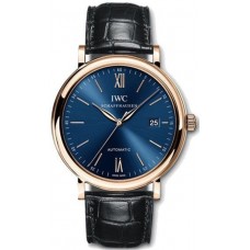 Réplique Montre IWC Portofino automatique avec cadran bleu et bracelet en cuir noir pour homme IW356522