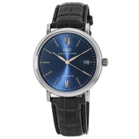 Réplique Montre IWC Portofino automatique avec cadran bleu et bracelet en cuir pour homme IW356523