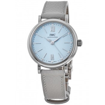 Réplique Montre IWC Portofino automatique avec cadran bleu et bracelet en cuir pour femme IW357416