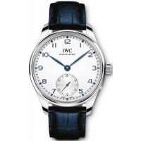 Réplique Montre IWC Portugieser automatique avec cadran argenté et bracelet en cuir bleu pour homme IW358304