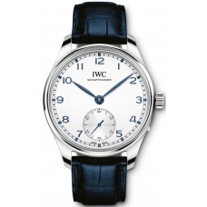 Réplique Montre IWC Portugieser automatique avec cadran argenté et bracelet en cuir bleu pour homme IW358304