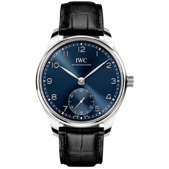 Réplique Montre IWC Portugieser pour homme avec cadran bleu et bracelet en cuir IW358305