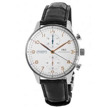 Réplique IWC Portugieser Chronographe automatique Cadran argenté Marqueurs dorés Bracelet en cuir Montre pour homme IW371604