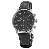 Réplique Montre IWC Portugieser chronographe automatique cadran noir bracelet en cuir pour homme IW371609