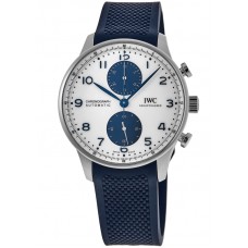 Réplique Montre IWC Portugieser chronographe automatique cadran blanc bracelet en caoutchouc pour homme IW371620