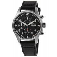 Réplique Montre chronographe IWC Pilot's avec cadran noir et bracelet en cuir pour homme IW378001