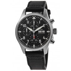 Réplique Montre chronographe IWC Pilot's avec cadran noir et bracelet en cuir pour homme IW378001