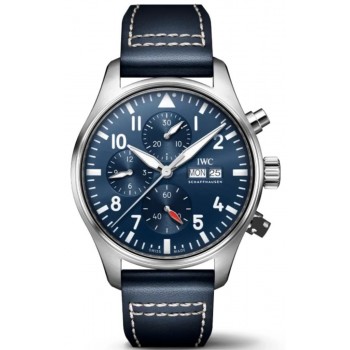 Réplique Montre chronographe IWC Pilot's avec cadran bleu et bracelet en cuir pour homme IW378003