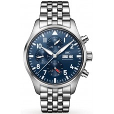 Réplique Montre chronographe IWC Pilot's pour homme en acier à cadran bleu IW378004