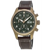 Réplique Montre IWC Pilot's Spitfire chronographe cadran vert bracelet en cuir marron pour homme IW387902