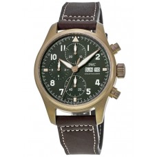 Réplique Montre IWC Pilot's Spitfire chronographe cadran vert bracelet en cuir marron pour homme IW387902