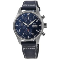 Réplique Montre chronographe IWC Pilot's avec cadran bleu et bracelet en cuir pour homme IW388101