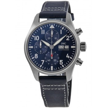 Réplique Montre chronographe IWC Pilot's avec cadran bleu et bracelet en cuir pour homme IW388101