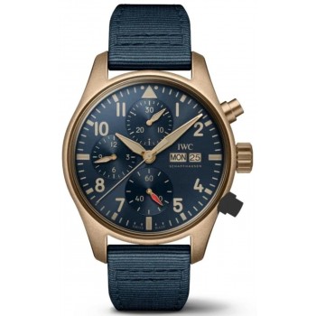 Réplique Montre chronographe IWC Pilot's avec cadran bleu et boîtier Bonze pour homme IW388109