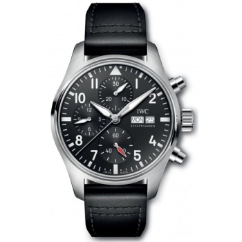 Réplique Montre chronographe IWC Pilot's avec cadran noir et bracelet en cuir pour homme IW388111