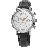 Réplique Montre IWC Portofino chronographe cadran argenté bracelet en cuir pour homme IW391031