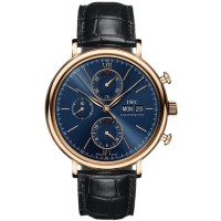 Réplique Montre IWC Portofino chronographe cadran bleu bracelet en cuir noir pour homme IW391035