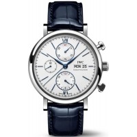 Réplique Montre IWC Portofino chronographe cadran argenté bracelet en cuir pour homme IW391037