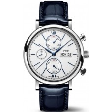 Réplique Montre IWC Portofino chronographe cadran argenté bracelet en cuir pour homme IW391037