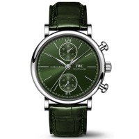 Réplique Montre IWC Portofino chronographe cadran vert bracelet en cuir pour homme IW391405